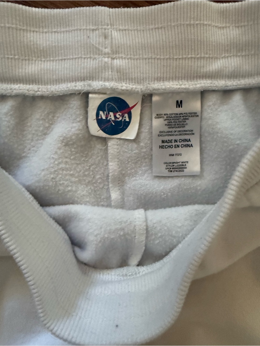 NASA White Jogger Sweatpants with Blue Drawstring - Picture 4 of 5